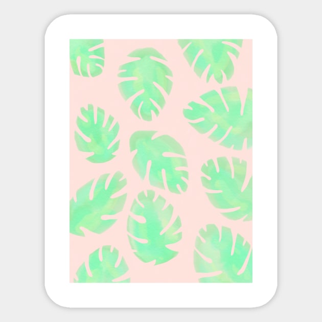 Pink and Green Monstera Leaf Sticker by AlexandraStr